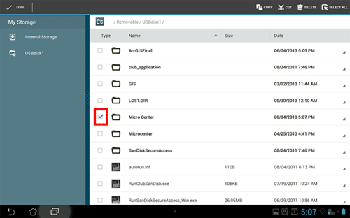 Selected Files in Android File Manager